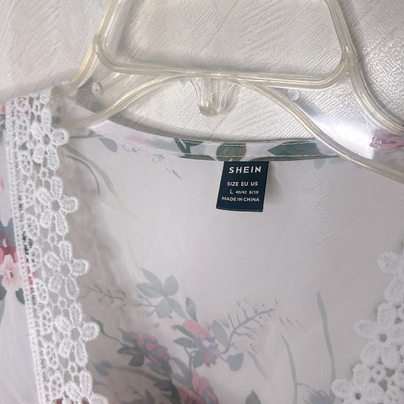 ❤️ SHEIN Swim Floral Print Contrast Lace Split Hem Kimono, Summer Beach large - Picture 9 of 11